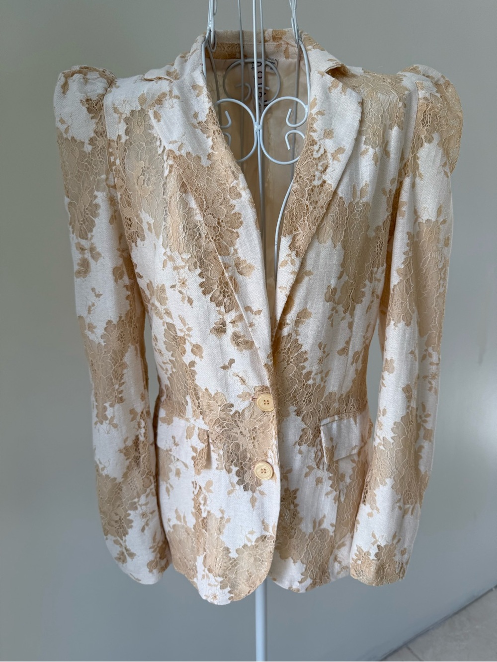 DOLAN Contrast Collection Lace Floral Blazer Jacket Cream Beige XS Chic